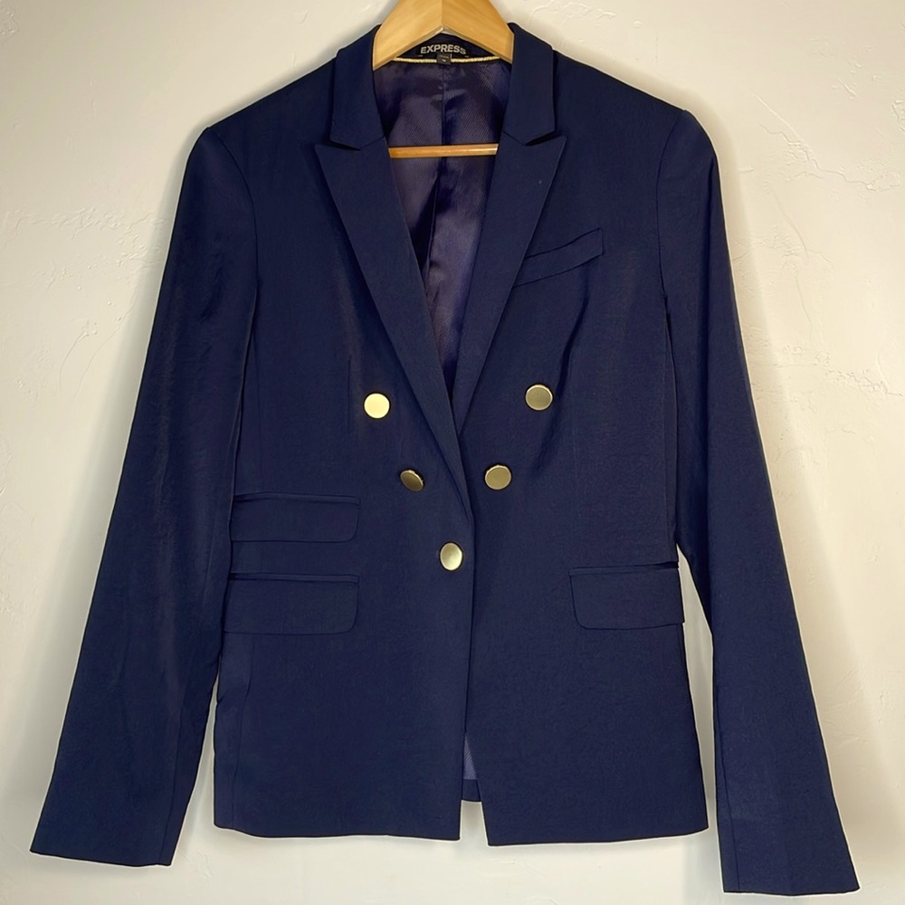 Express Navy Classic double breasted blazer with gold buttons
